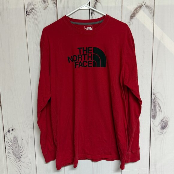 The North Face Long-Sleeve Half Dome Tee Men’s XL Red 100% Cotton EUC - Picture 1 of 7